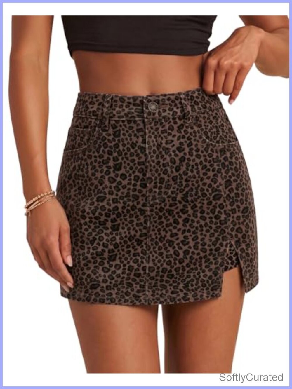 High Waisted Denim Skort with Shorts Animal Print Mini Stretchy